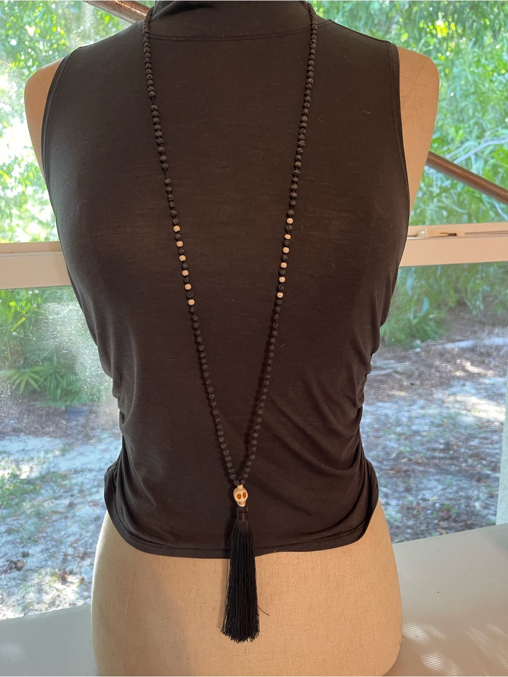 Black Beaded Tassel skull Necklace - Women Jewelry
